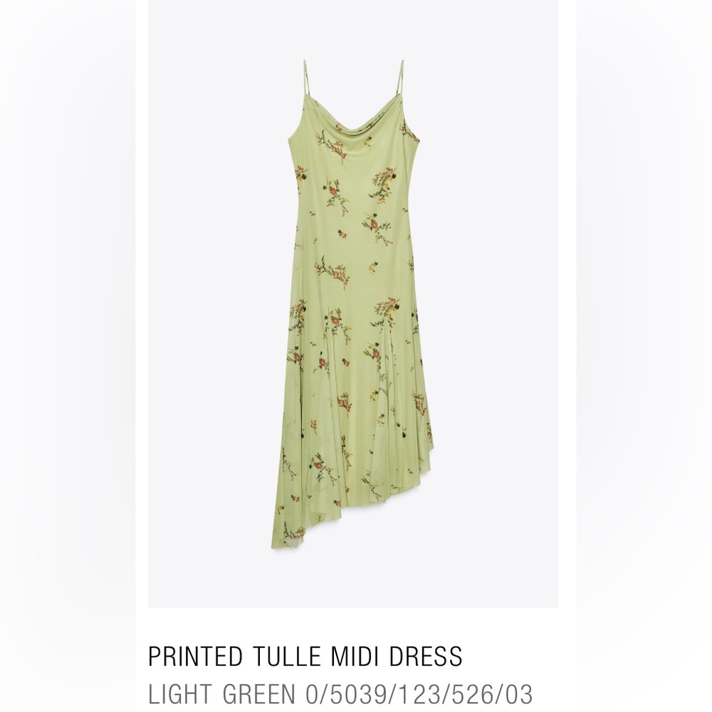 Light Green Printed Tulle Midi Dress
